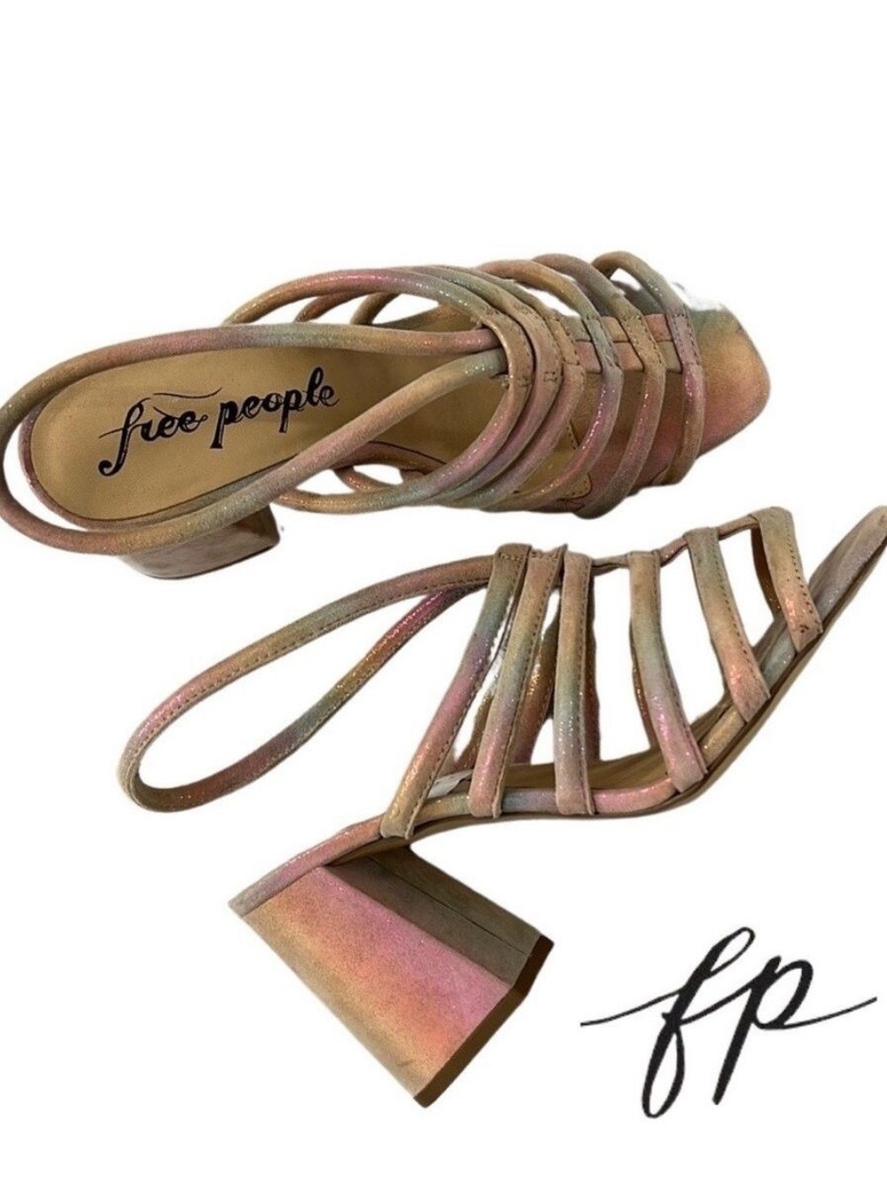 Free People NWOB $158 Metallic Sheen Leather Sandals (Bin 45)